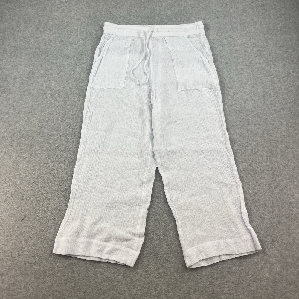 Sigrid Olsen Womens Linen Pull On Pants White Sz L Wide Leg Boho Vacation Beach